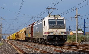 Un tren de mercancías de Renfe remolcado por la 253-017. Foto: Eldelinux.