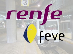 Logos de Renfe sobre la foto de una 2400 de Feve en Oviedo tomada por Nils Öberg.