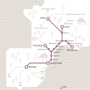 Mapa de las nuevas rutas de alta velocidad de Renfe y SNCF. Imagen © Renfe.