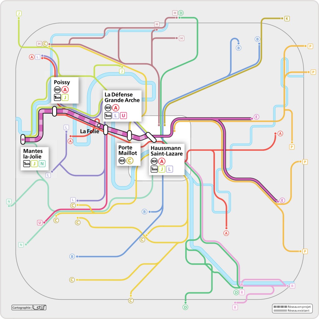 Mapa de la ampliación de la línea E del RER de París. Esta extensión dará servicio al oeste de la capital francesa. Imagen © STIF