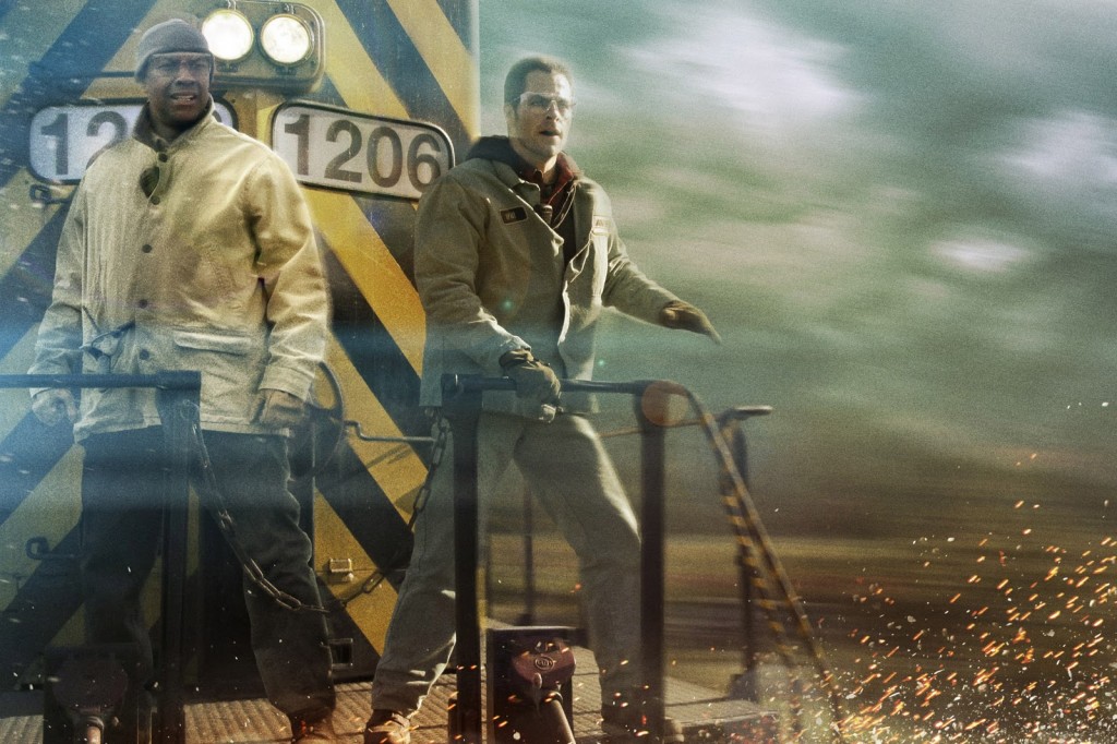 Denzel Washington y Chris Pine subidos en la SD 40-2 número 1206 del ficticio AWR creado para Imparable. Fuente: MovieNews.me