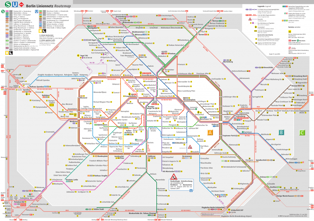 Plano de las zonas A, B y C de Berlín, editado por la BVG.