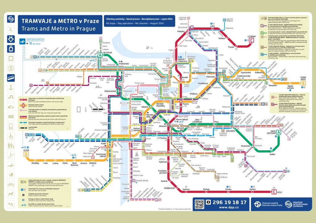 Plano de la red de metro y tranvias de Praga. Imagen: DPP.