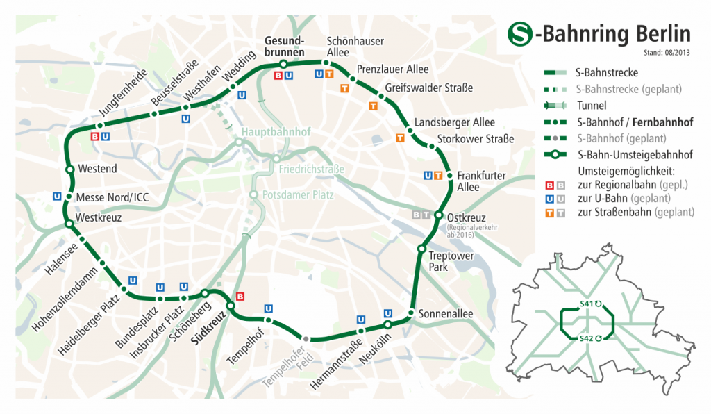 Plano geográfico del recorrido del Berliner Ringbahn realizado por Robert Aehnelt.