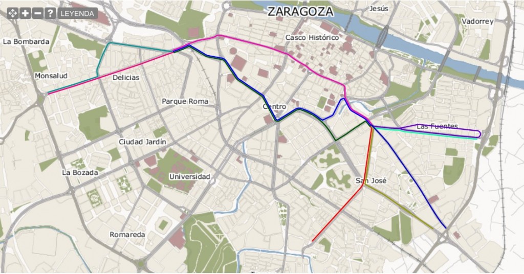 Las diferentes opciones para la línea 2 del tranvía de Zaragoza. Foto: Heraldo.