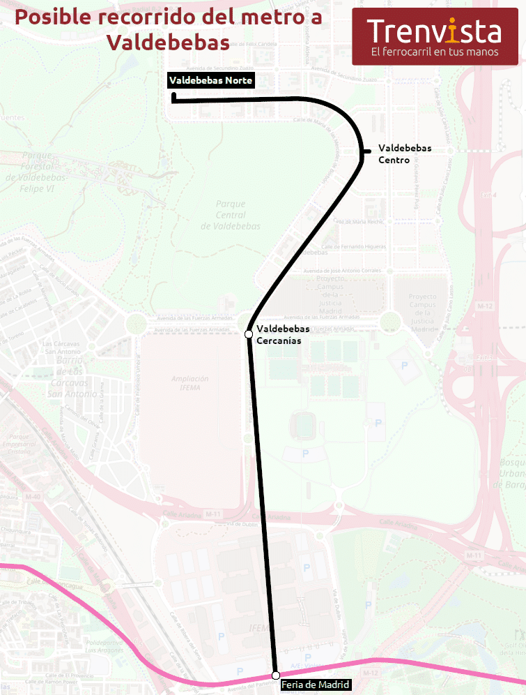 Posible recorrido del metro a Valdebebas según las declaraciones de Ángel Garrido