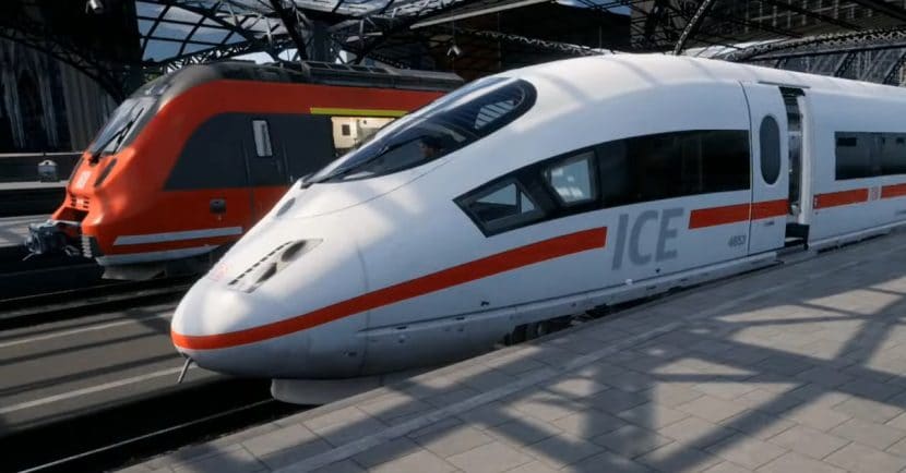 Captura de pantalla. de un ICE 3 de Train Sim World 2 estacionado en Colonia.