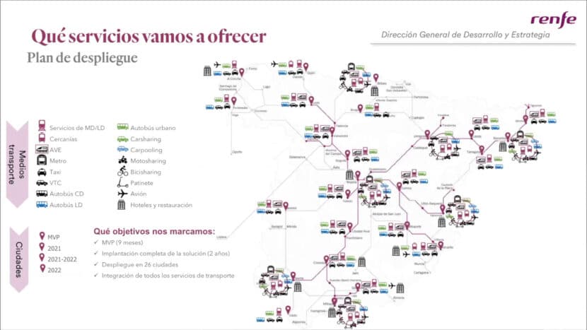 Mapa de ciudades que disfrutarán de Renfe as a Service en 2021