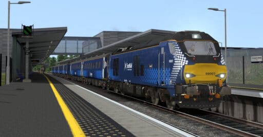 Locomotora UK Light de la serie 68 con coches Mk 2 de ScotRail, incluidos en la ruta Fife Circle Line. DOVETAIL GAMES.