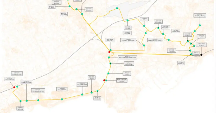 Recorte del plano de la fase 3 del Tren-Tram de Camp de Tarragona.