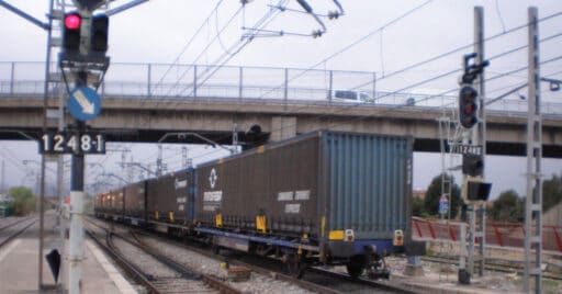 Tren de mercancías "Channel Tunnel Expres" de Transfesa pasando por Mollet del Vallés. JT CURSES 2009.