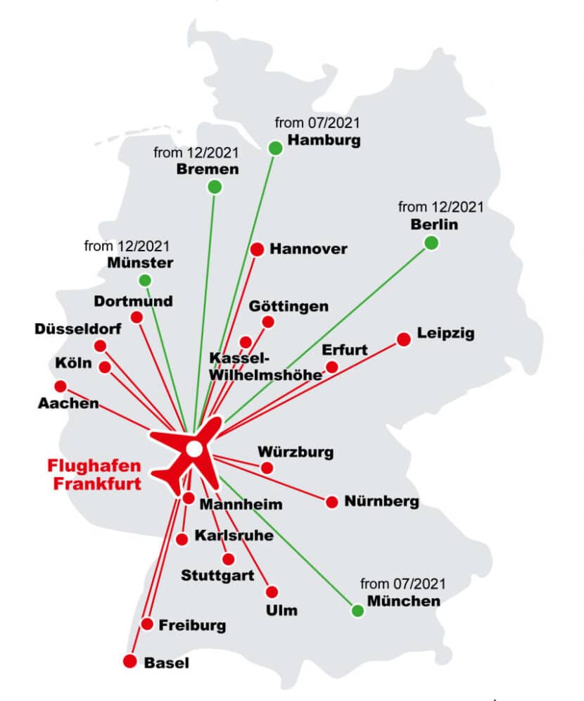 Plano de los servicios Lufthansa Rail Express. DB.