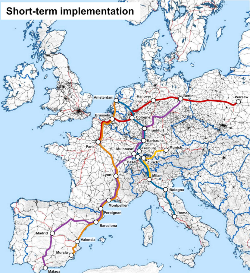 Rutas que se pueden implementar en el corto plazo de la red Trans Europ Express 2.0