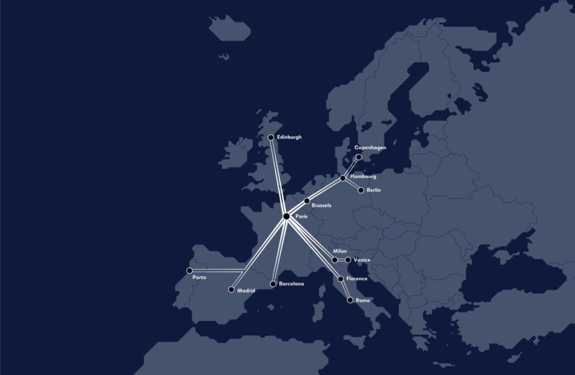 Mapa de los trenes propuestos por Midnight Trains.