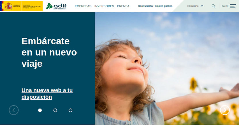 Portada de la nueva web de Adif Alta Velocidad