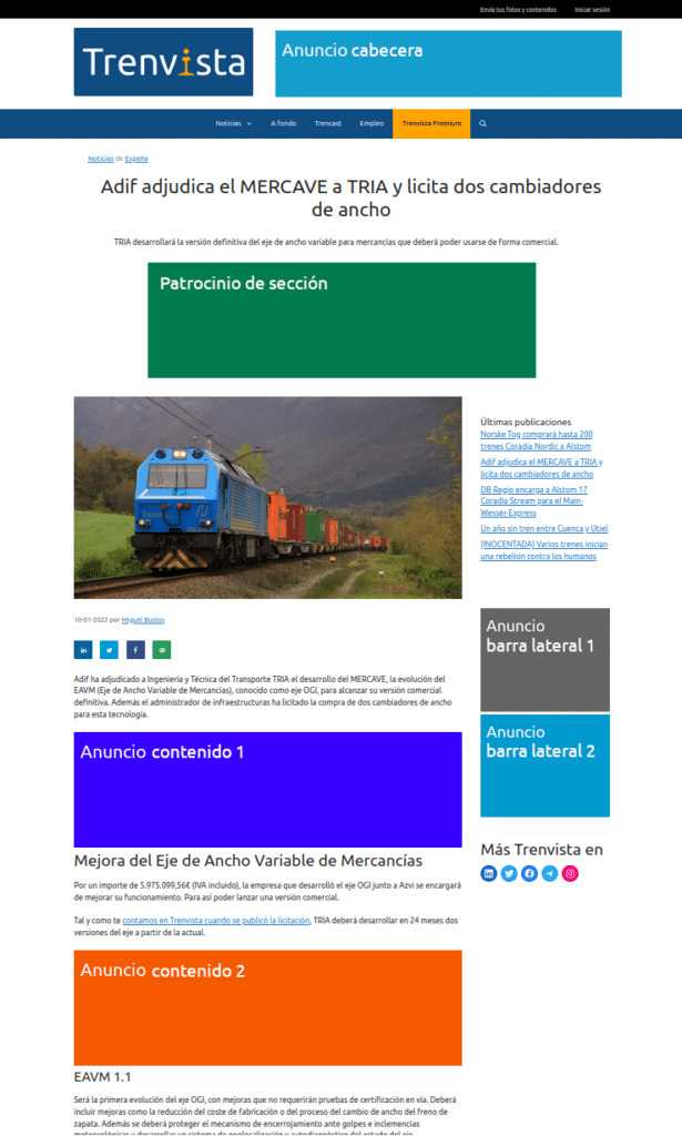 Espacios publicitarios en los artículos
