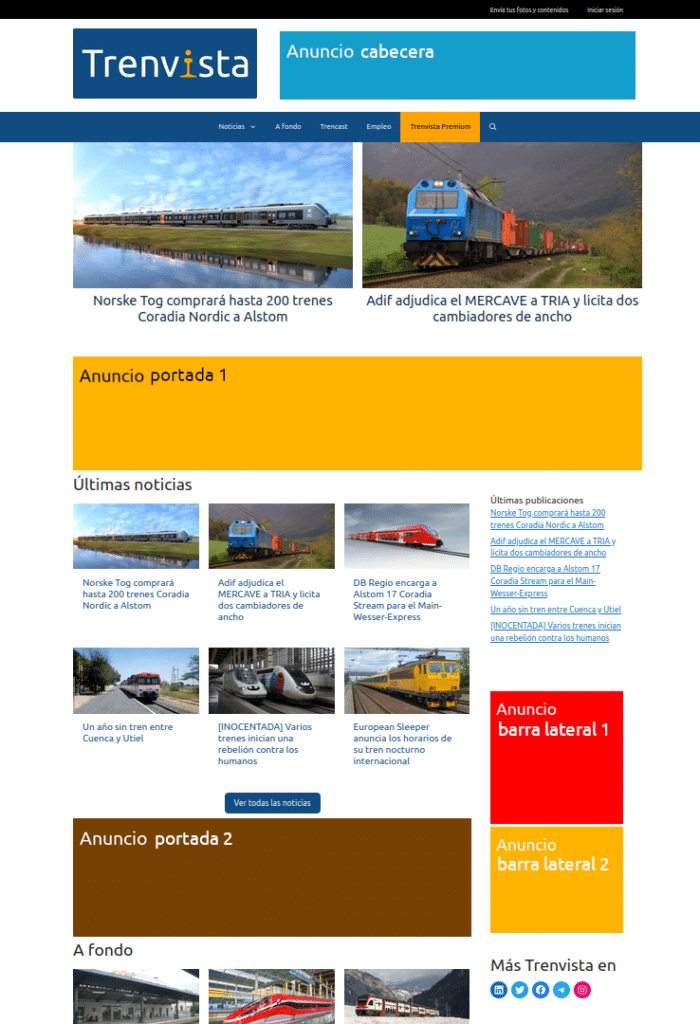 Espacios publicitarios en la portada