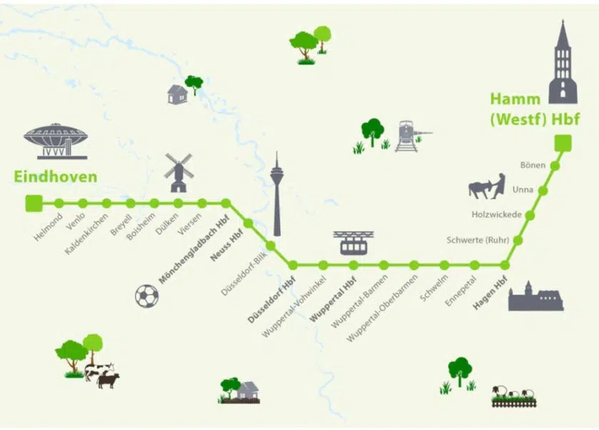 Recorrido del Mass-Wupper-Express desde 2026. © DB REGIO.