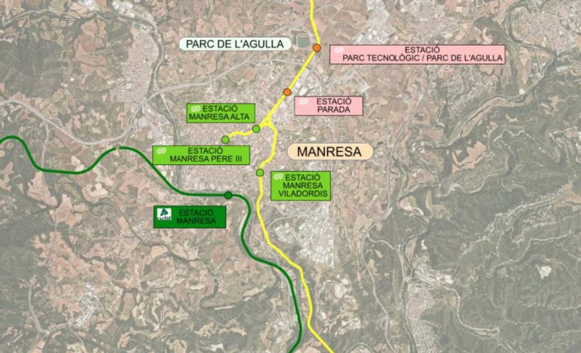 Plano de la ampliación del servicio de viajeros hasta el Parc De L'Agulla. © FGC.
