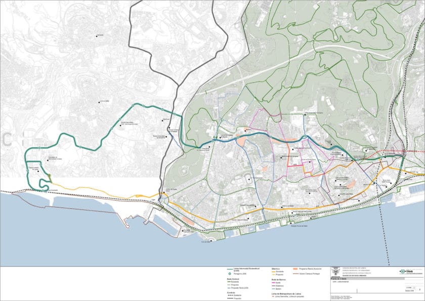 Planteamiento del recorrido del LIOS Occidental. © CÁMARA MUNICIPAL DE LISBOA.