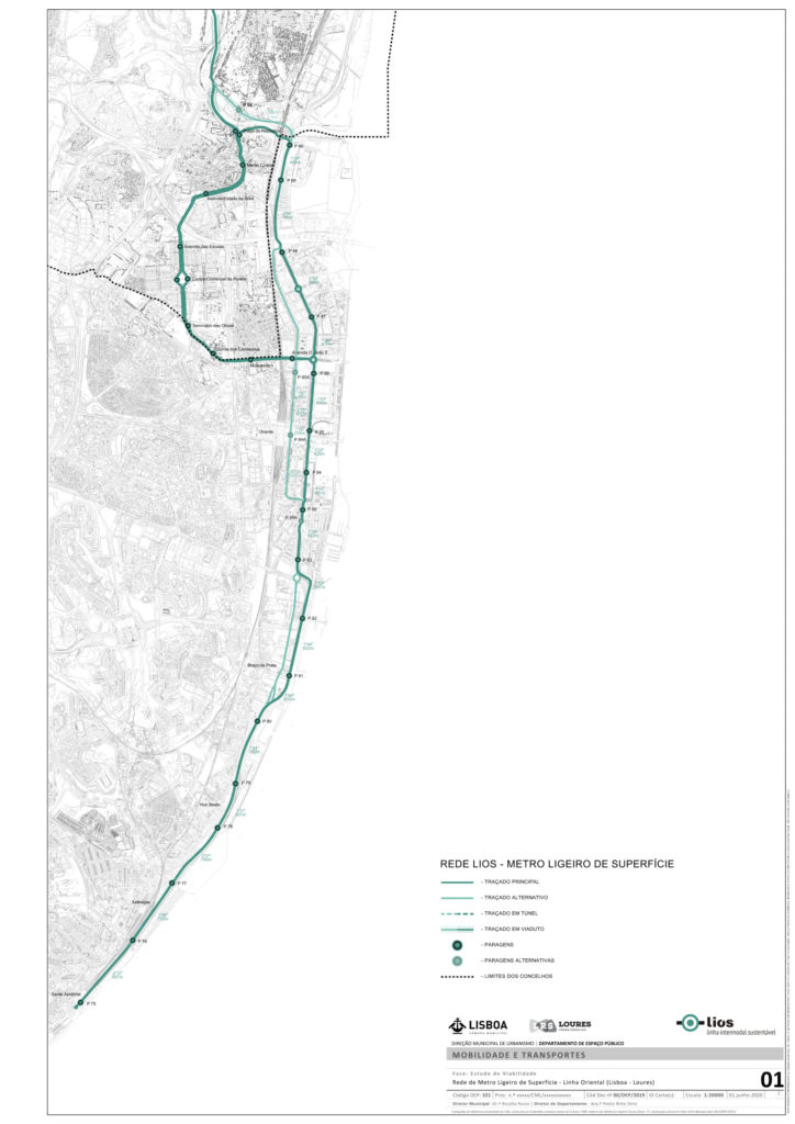 Planteamiento del recorrido del LIOS Oriental. © CÁMARA MUNICIPAL DE LISBOA.
