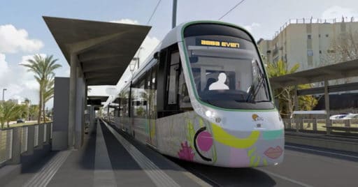 Diseño a ordenador de los tranvías Citadis X05 que Alstom va a fabricar para la Green Line de Tel Aviv. © ALSTOM.