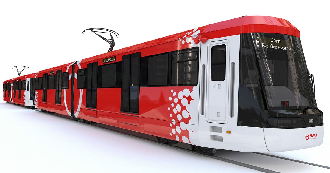 Diseño de los 22 trenes ligeros que va a fabricar CAF para el Stadtbahn de Bonn. © CAF.