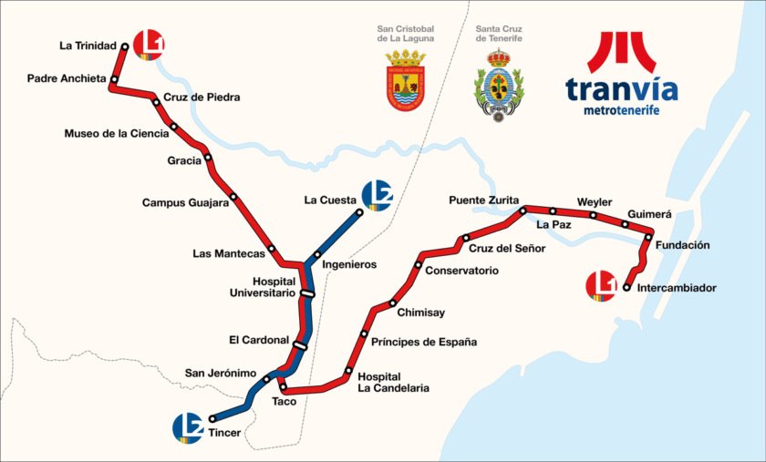 Plano del tranvía de Tenerife en 2022.  MAXIMILIAN DÖRRBECKER.