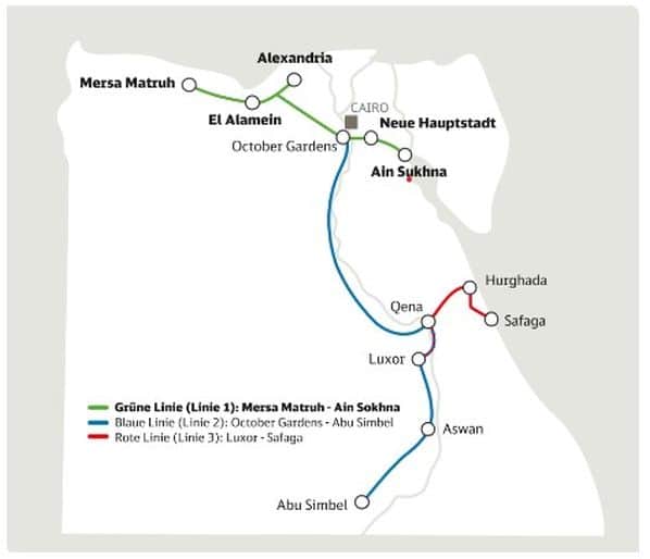 Mapa de la red ferroviaria que Egipto está construyendo. © DEUTSCHE BAHN