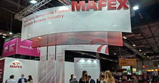 Puesto de Mafex, coorganizadora de Rail Live, en la edición de 2021 en Madrid. MIGUEL BUSTOS.