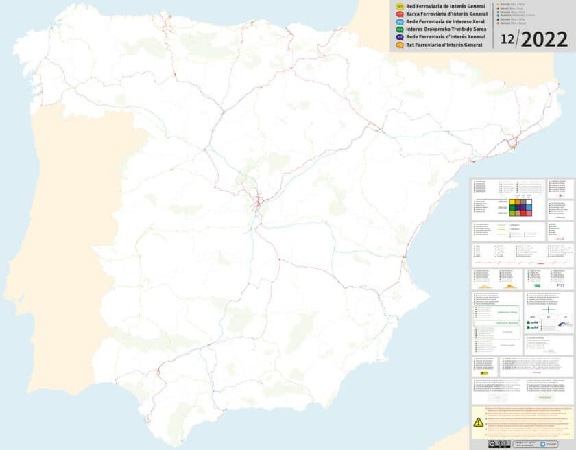 Mapa detallado de la Red Ferroviaria de Interés General española.