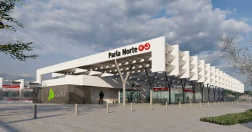 Diseño exterior de la futura estación de Parla Norte de Cercanías Madrid. © MITMA.