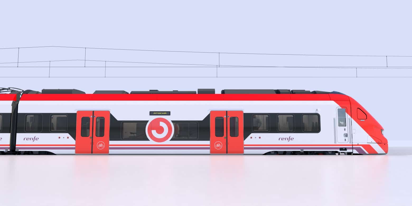 Lateral del primer coche con los colores de Renfe Cercanías. © A