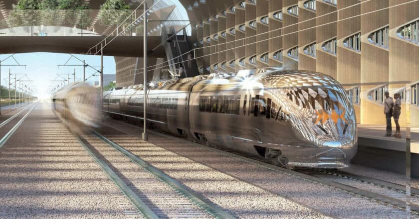 concepto de tren de alta velocidad para la línea los Ángeles san francisco. © chsra