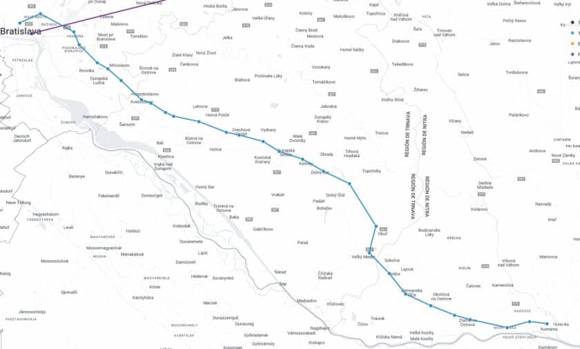 recorrido del tren regional bratislava komarno prestado por leo express powered by renfe