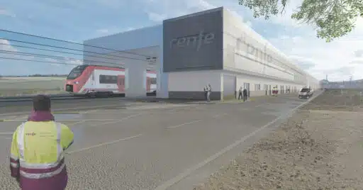 diseño a ordenador de la nueva base de mantenimiento de renfe en aranjuez. (c) renfe