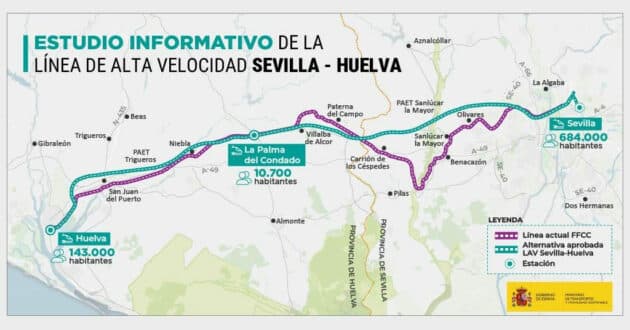 Estudio informatico ve la LAV Sevilla-Huelva. (C) MINISTERIO DE TRANSPORTES Y MOVILIDAD SOSTENIBLE.