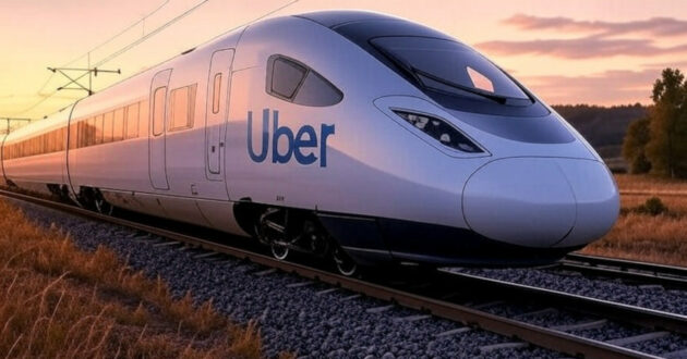 Diseño hecho con Grok de un tren de alta velocidad con la marca Uber.