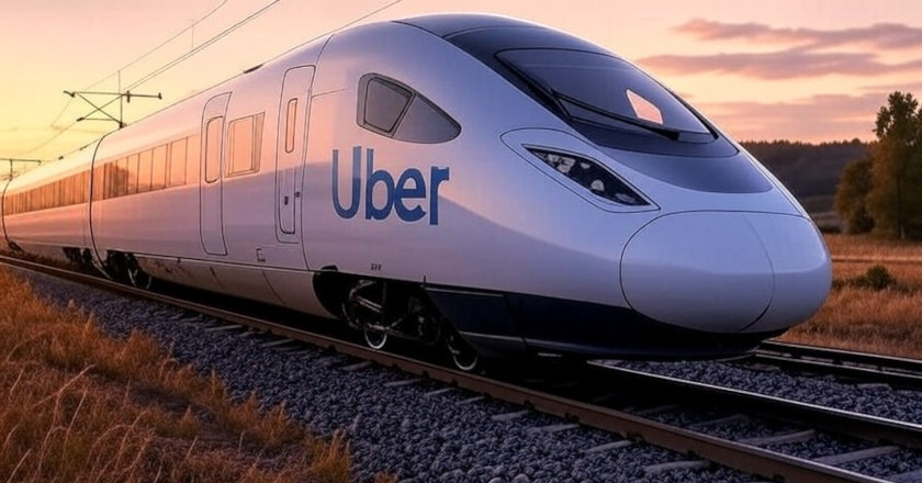 Diseño hecho con Grok de un tren de alta velocidad con la marca Uber.
