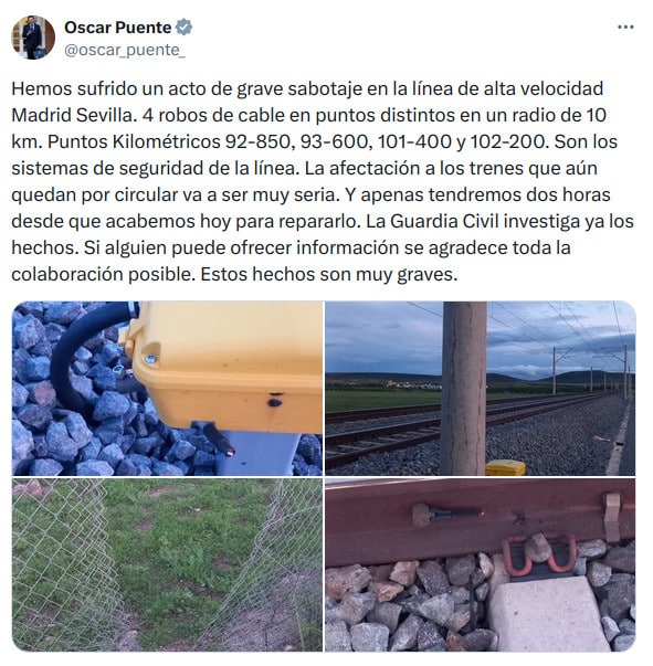 Mensaje de Óscar Puente en X.