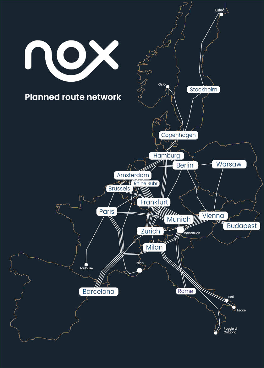 Mapa de rutas que propone operar Nox en 2035