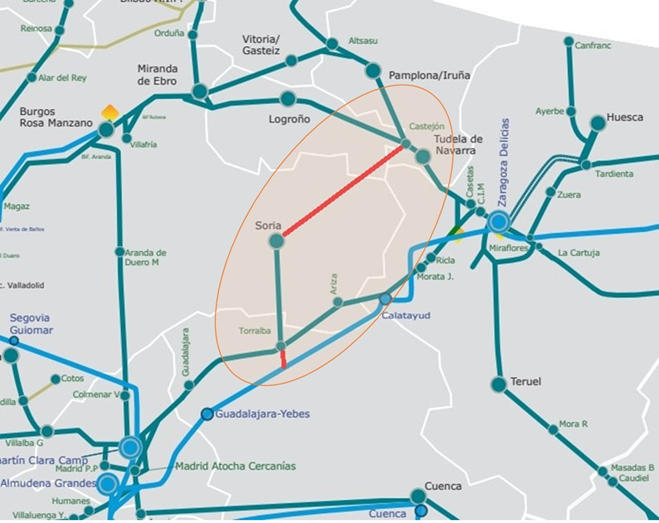 Plano esquemático del ámbito del estudio. © MINISTERIO DE TRANSPORTES.