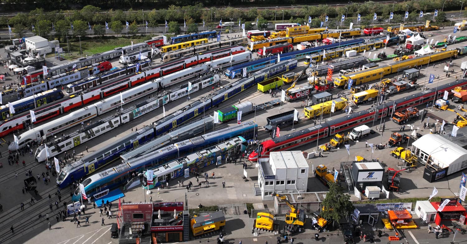 Vista aérea de la playa de vías de InnoTrans 2024. © MESSE BERLIN.