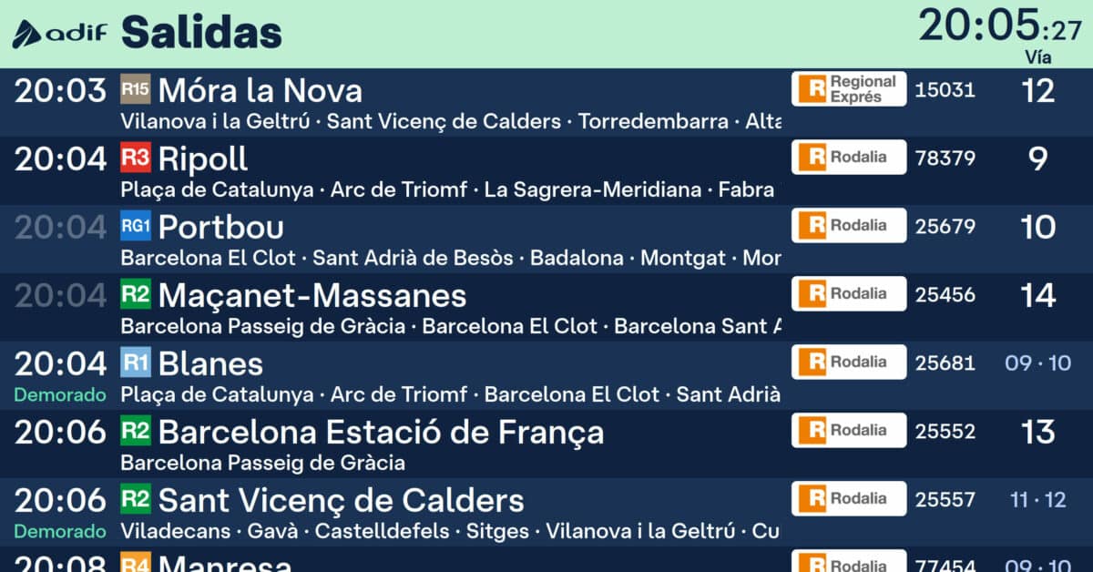 Imagen del panel virtual de salidas en la estación de Barcelona Sants.