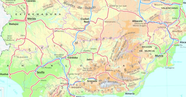 Fragmento del mapa en relieve de la RFIG elaborado por el IGN y disponible en Trenvista.