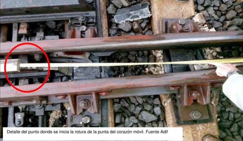 Detalle del inicio de la rotura de la punta del corazón móvil. INFORME CIAF