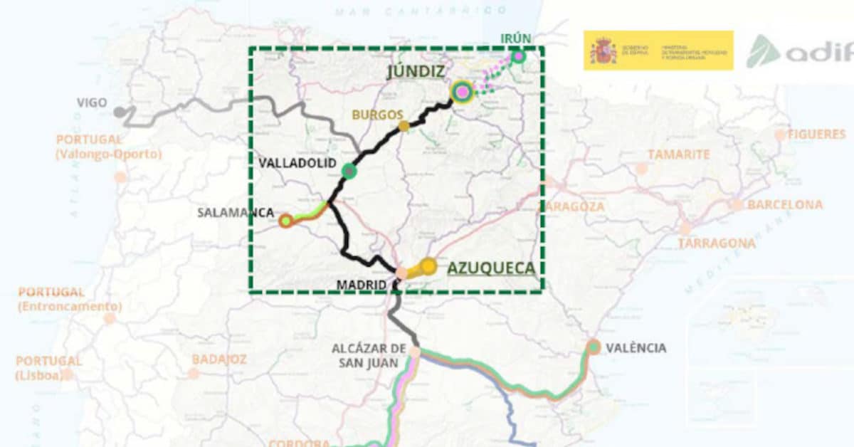 Map of the Azuqueca-Valladolid-Burgos-Júndiz railway motorway © ADIF.