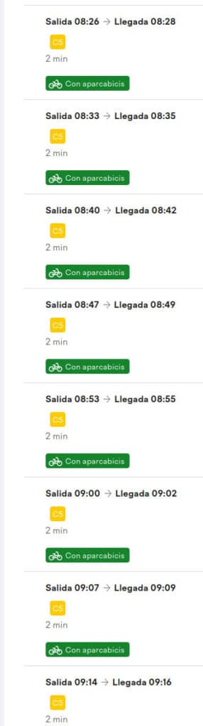 Screenshot of the trains between Móstoles-El Soto and Móstoles on 9 September during the morning rush hour.