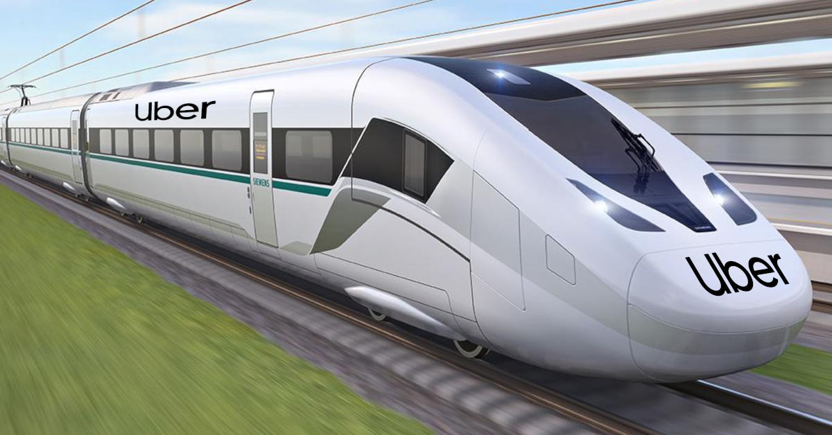 Imagen a ordenador del nuevo Velaro Novo de Siemens con el logotipo de Uber superpuesto. Imagen de fondo: © SIEMENS MOBILITY.