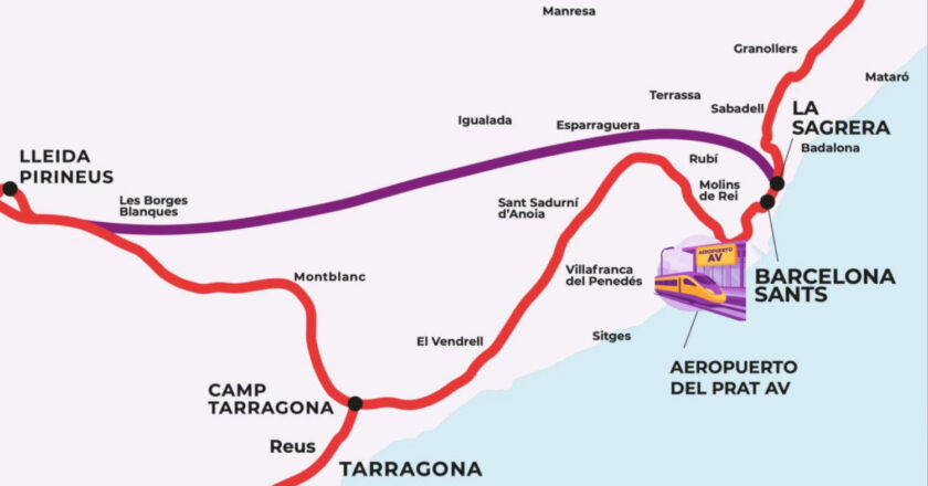 Mapa del nuevo acceso a Barcelona de la LAV Madrid-Barcelona. © MINISTERIO DE TRANSPORTES Y MOVILIDAD SOSTENIBLE.
